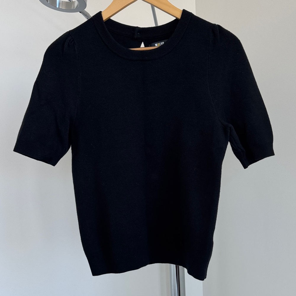Anthropologie Black Short Sleeve Crewneck Knit Top